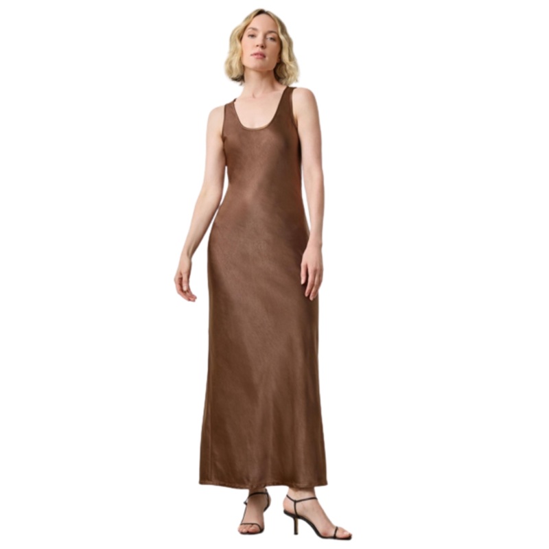 Satin Bias Maxi Dress, Chocolate XS