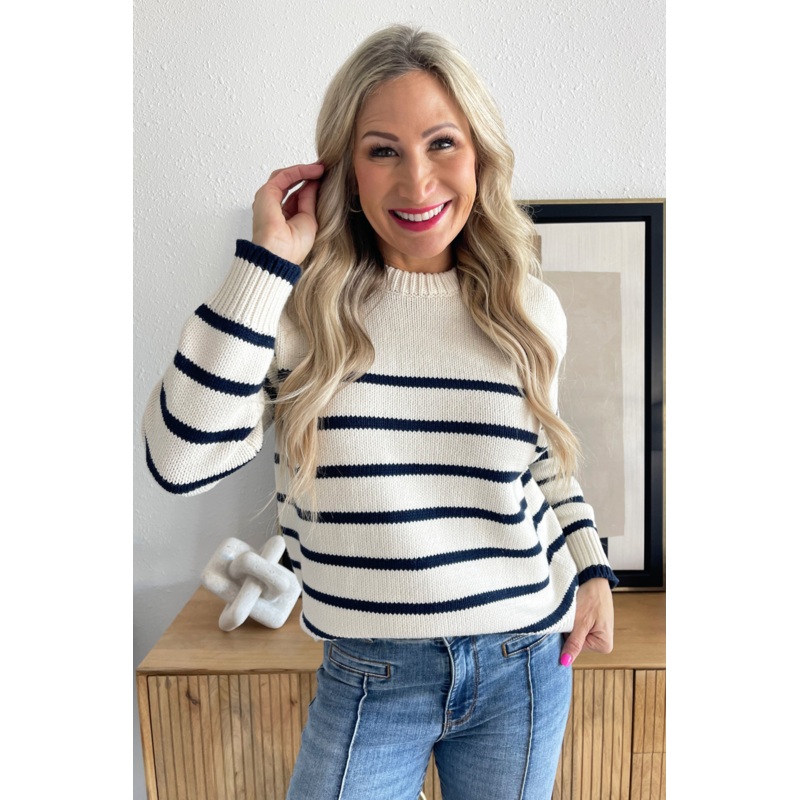 Boyfriend Stripe Sweater Small Sea Salt