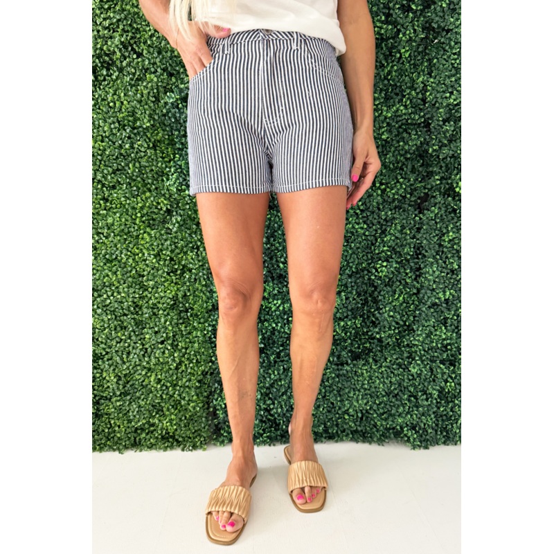 Striped Denim Shorts Small Navy/White