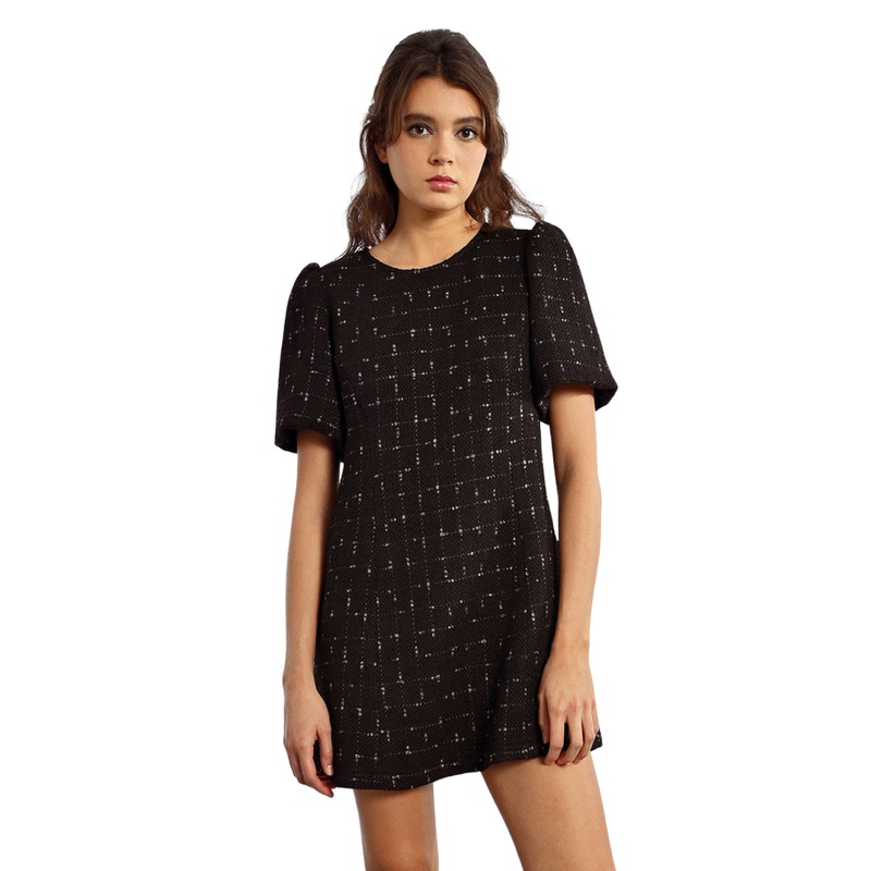 Woven Mini Dress, Black XS