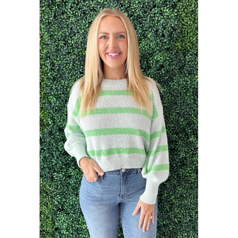 Rowan Striped Sweater Top Small Light Mint