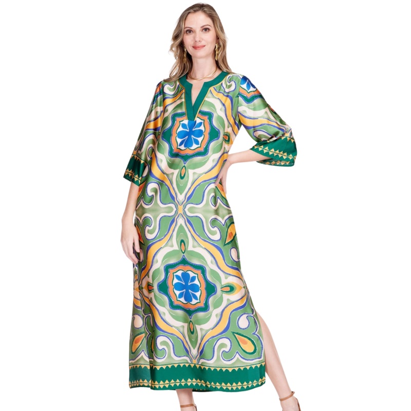 Trimmed Maxi Dress, Moroccan Tile S