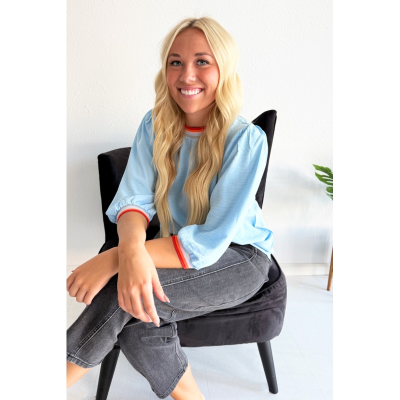 Contrast Trim 3/4 Boyfriend Tee Small Off White