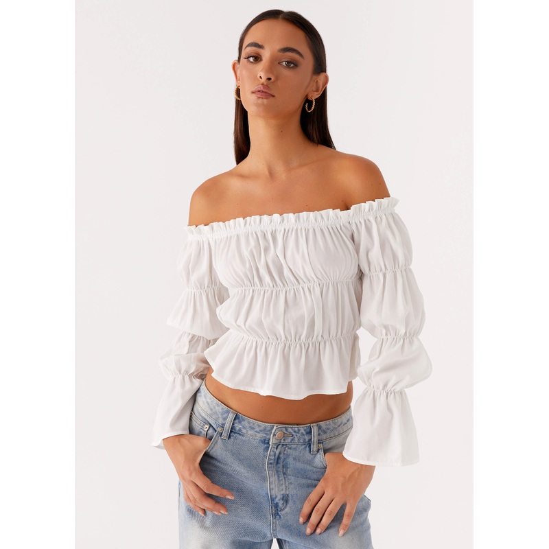 Imara Ruched Long Sleeve Top – Ivory Ivory US 0