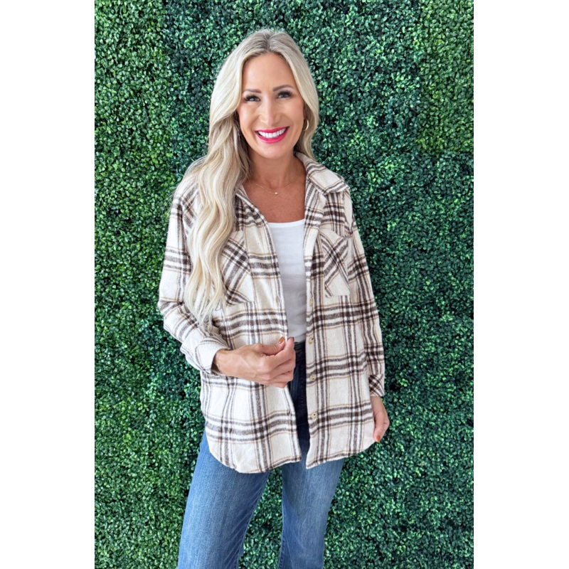 Plaid Shirt Jacket Small Brown