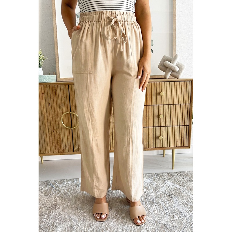 Drawstring Seam Detail Pant Small Sand