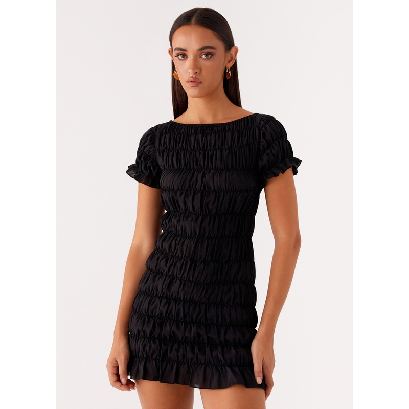 Rita Ruched Mini Dress – Black Black US 0