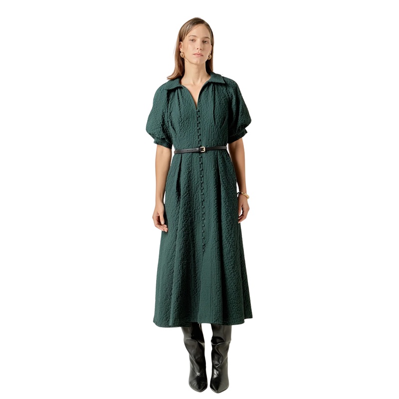 Shirt Midi Dress, Dark Green XS