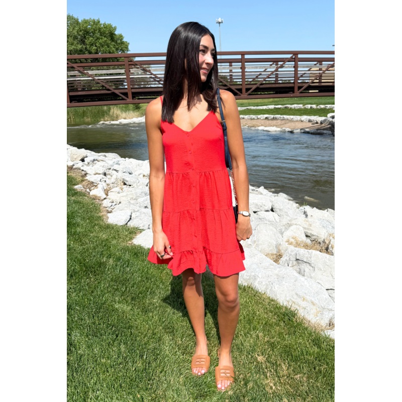 Tiered Sleeveless Tie Back Dress XS Red
