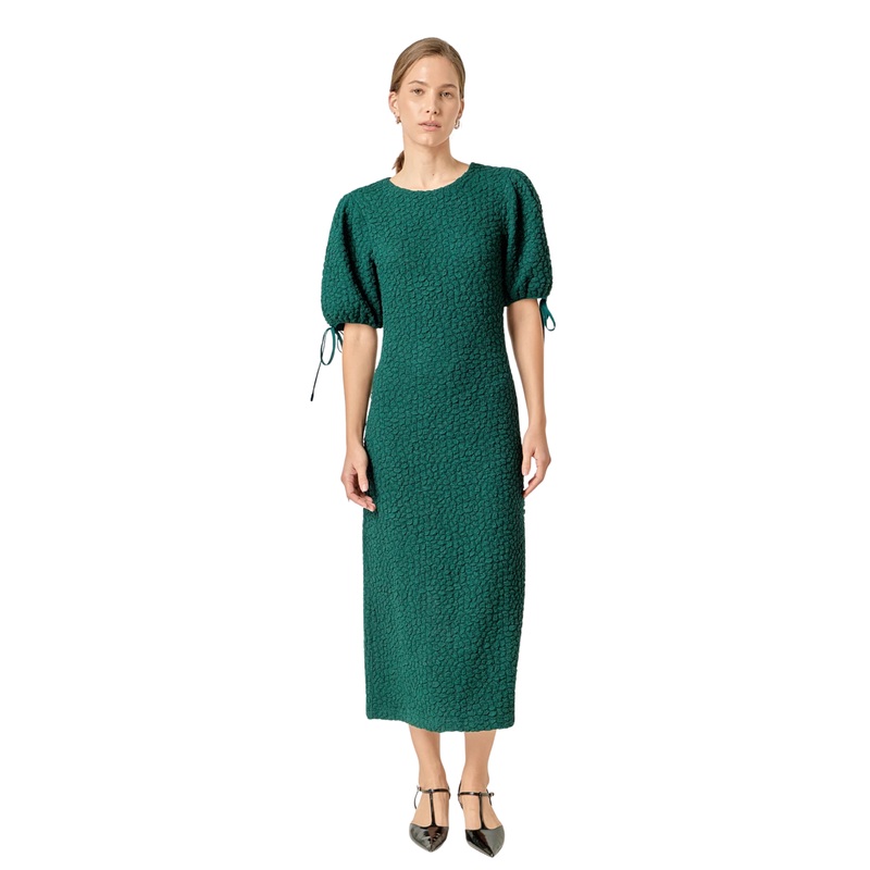 Smocked Midi Dress, Green XS