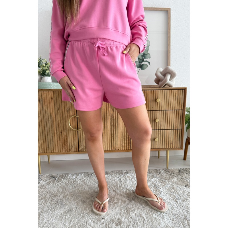 Jersey Detail Relaxed Fit Shorts Small Pink
