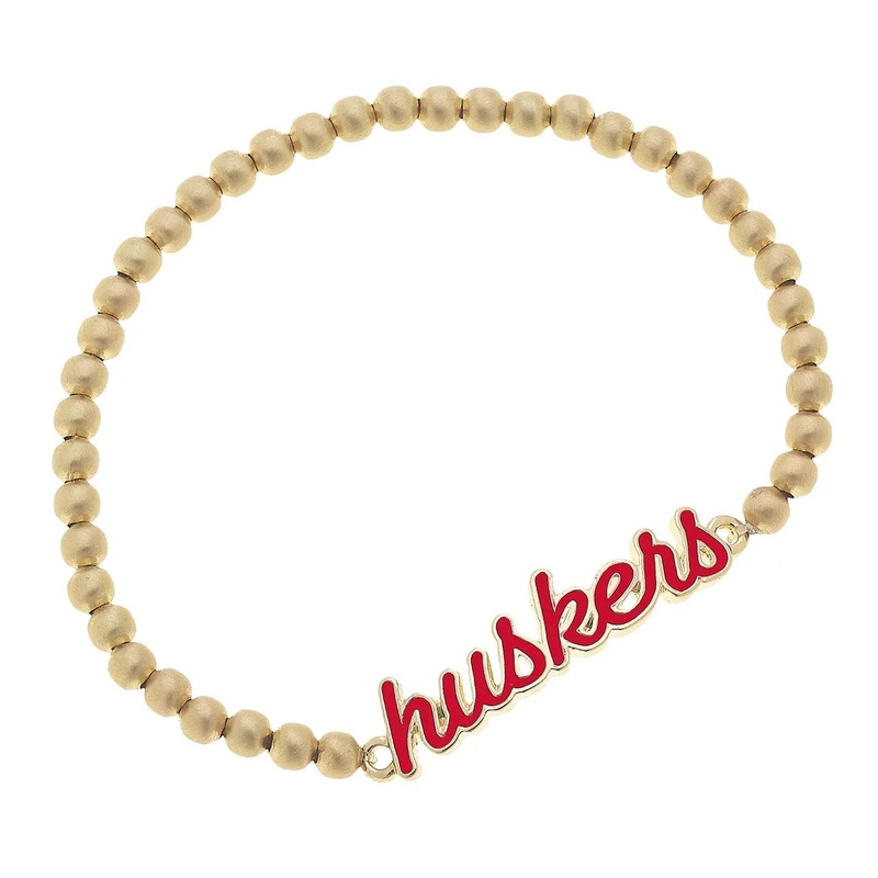 Nebraska Cornhuskers Script Stretch Bracelet Red/Satin Gold