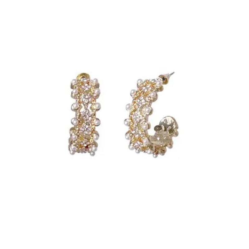 Rhinestone 1″ Hoop Earring Gold