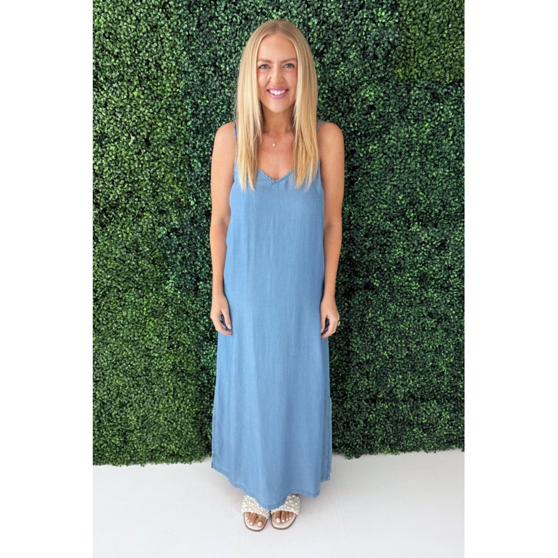 Strappy Maxi Dress XS Light Blue Denim