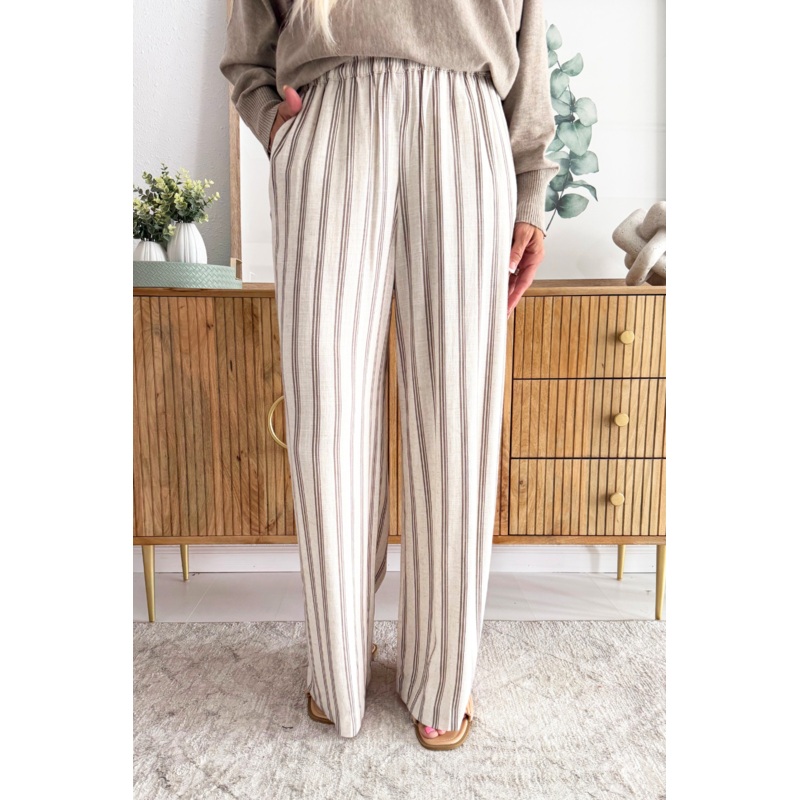 Stripe Wide Leg Trouser Small Stone