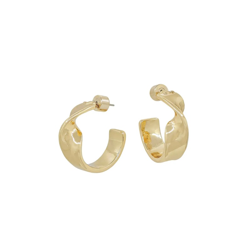 Water Resistant Metal Twisted 1″ Hoop Earrings Gold