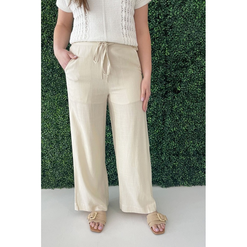 Wide Leg Elastic Waist Pant XS Light Sand