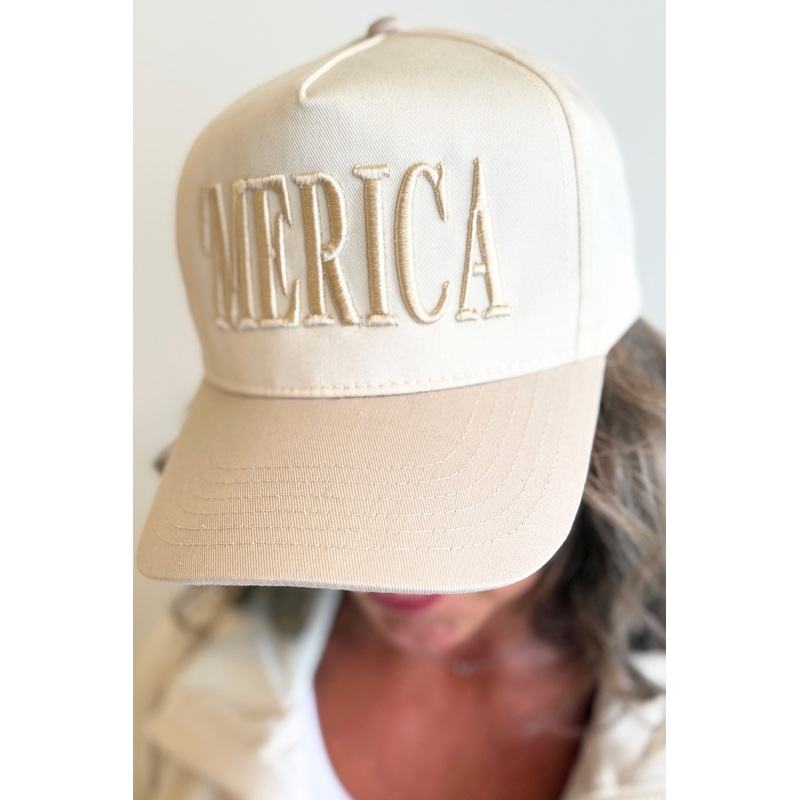 ‘Merica 3D Embroidered Vintage Trucker Hat Cream
