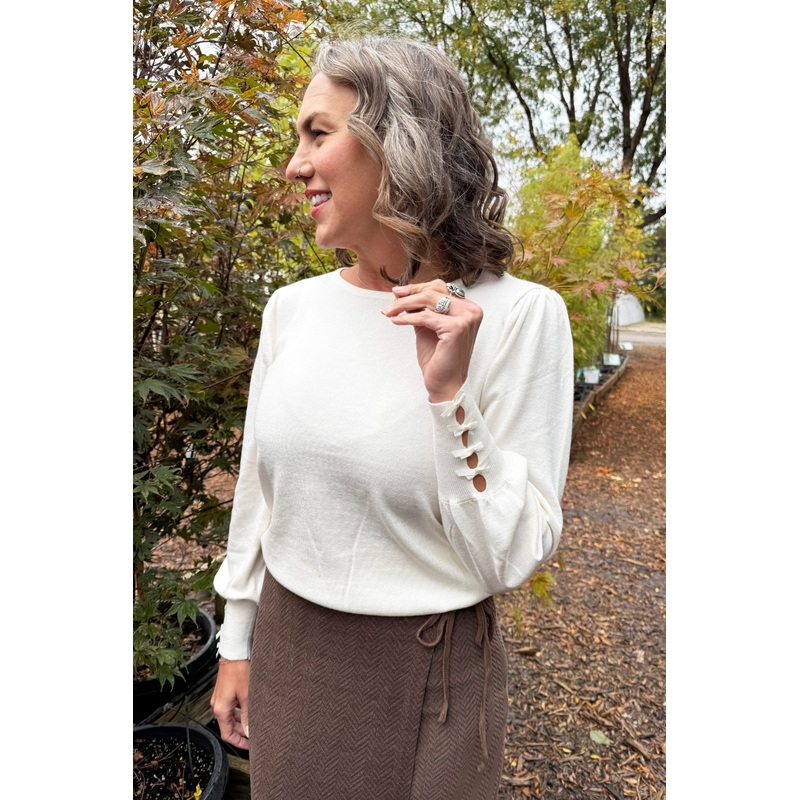 Button Detail Sweater Small Off White