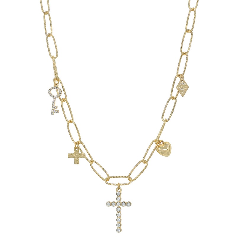 Chain Necklace with Rhinestone Charms Clear