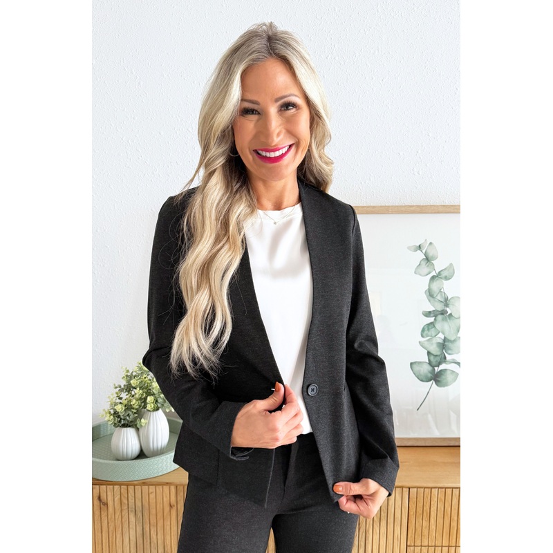 Collarless Fitted Blazer XS Heathered Charcoal