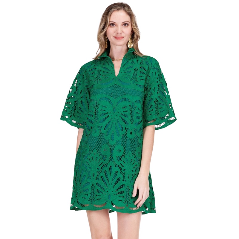 High Neck Tunic Dress, Green Lace XS