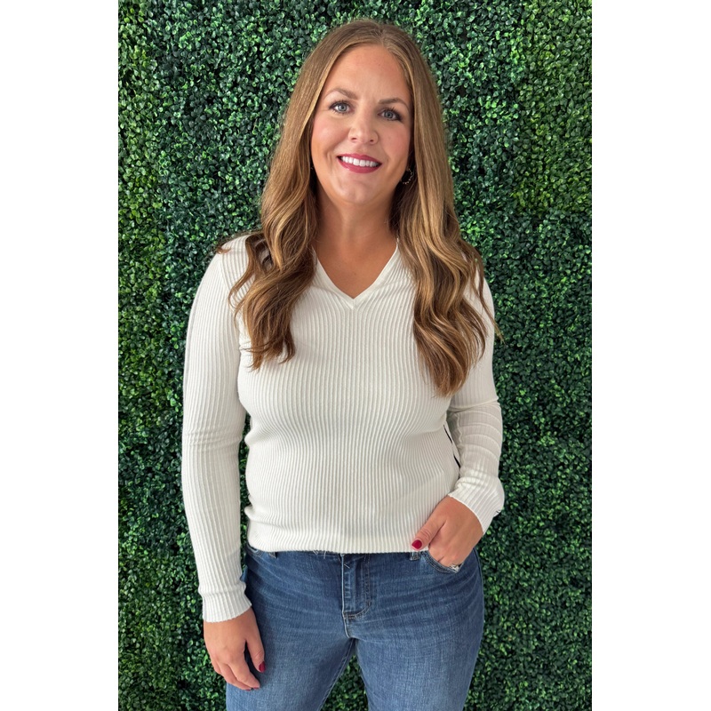 Long Sleeve V-Neck Collared Sweater XS Vintage White w/ Black Stripes