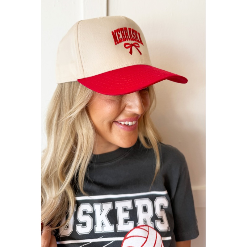 Nebraska Bow Hat Red/Cream
