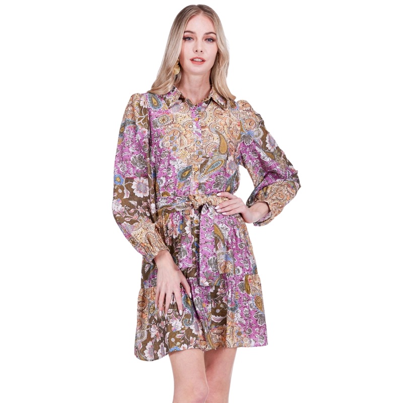 Ruffles Shirt Dress, Plum Mosaic XS