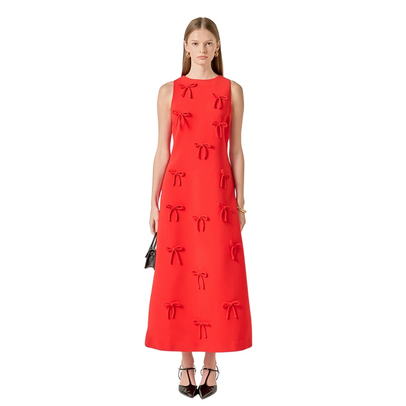 Bow Midi Dress, Red XS
