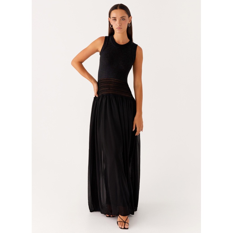 Off Grid Crochet Maxi Dress – Black Black XS-S