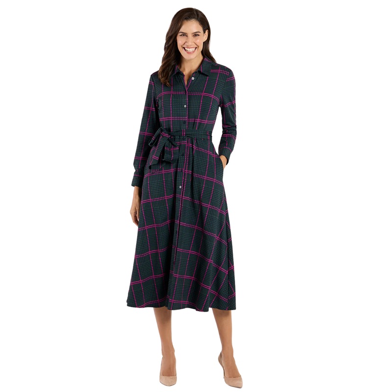 Kitty Maxi Dress, Glen Plaid Pine XS