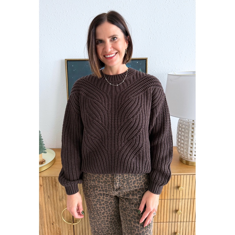 Chunky Cable Knit Sweater XS Brown