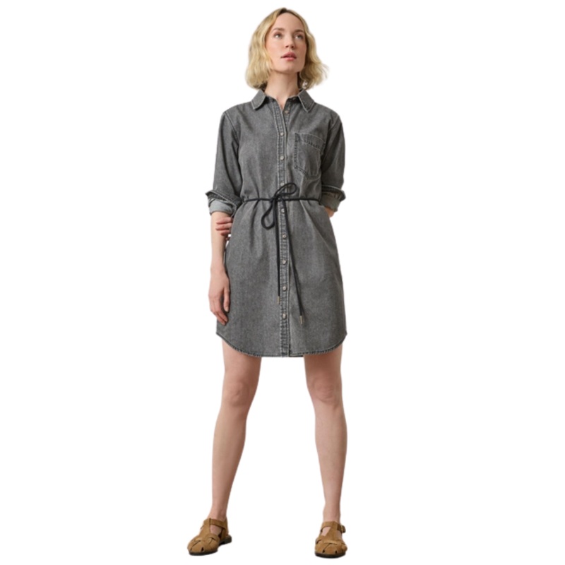 Denim Button Down Shirt Dress, Grey Denim XS