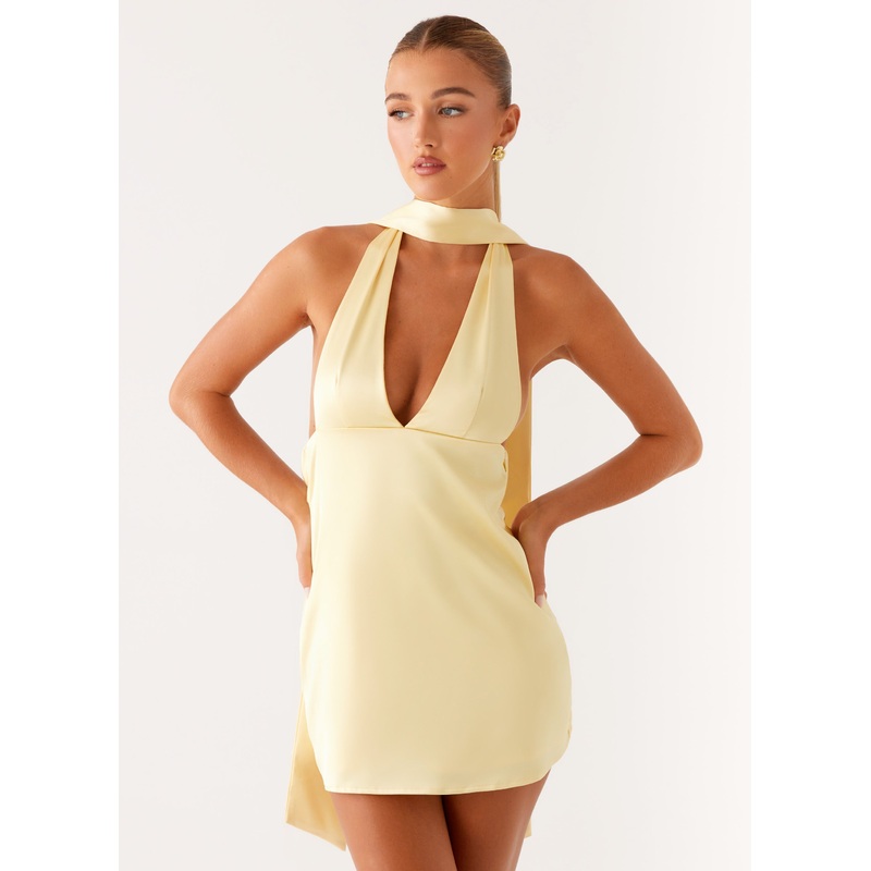 Alicia Satin Halter Mini Dress – Pastel Yellow Pastel Yellow US 0