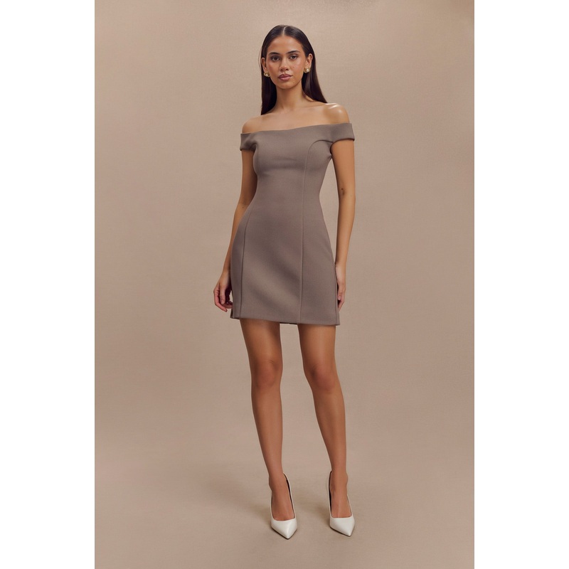 Cassidy Crepe Off Shoulder Mini Dress – Smoke XXS