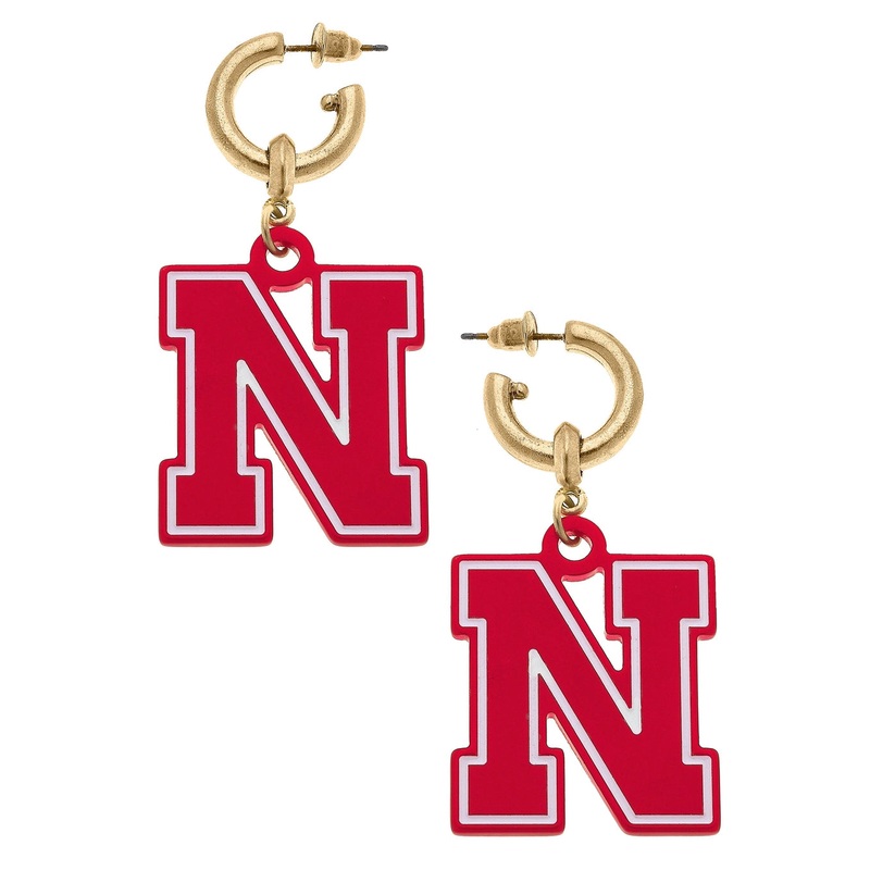 Nebraska Cornhuskers Resin Logo Drop Hood Earrings Red