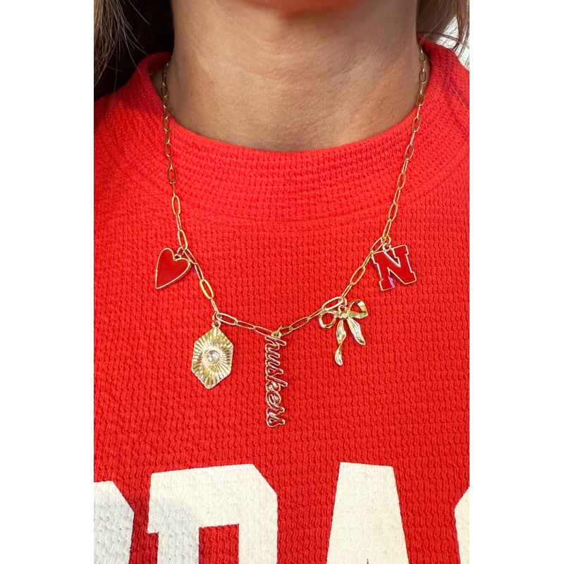Nebraska Huskers Paper Clip Charm Necklace Gold/Red