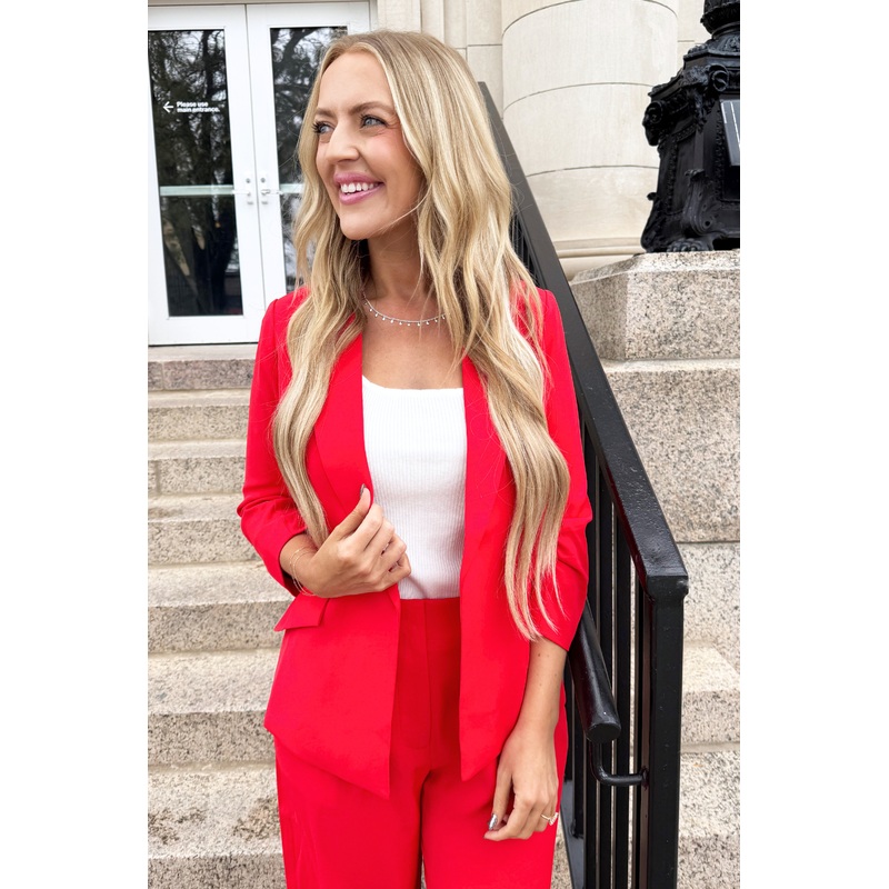 Recycled Shirred Sleeve Blazer Coral Sunset XS