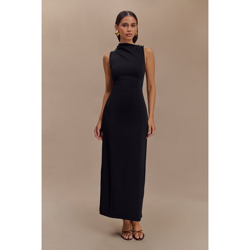 Taylor Draped Stretch Crepe Midi Dress – Black XXS