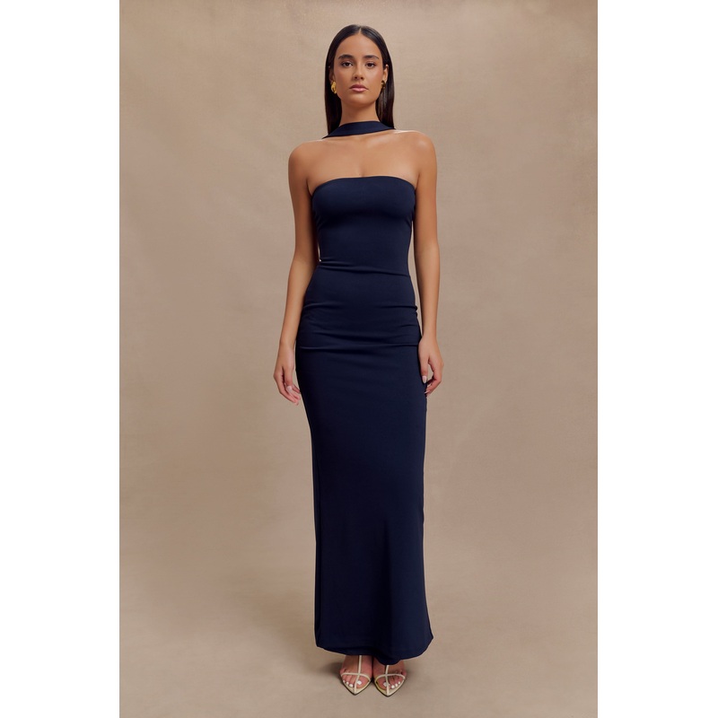 Velma Halter Collar Maxi Dress – Dark Navy XXS