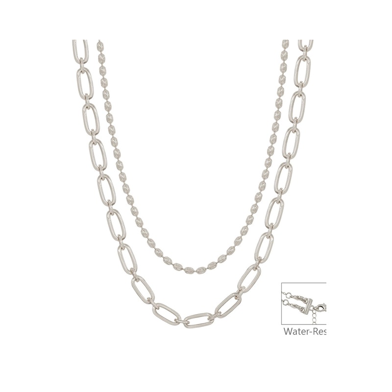 Water Resistant Double Layered Oval and Flat Chain Necklace Gold