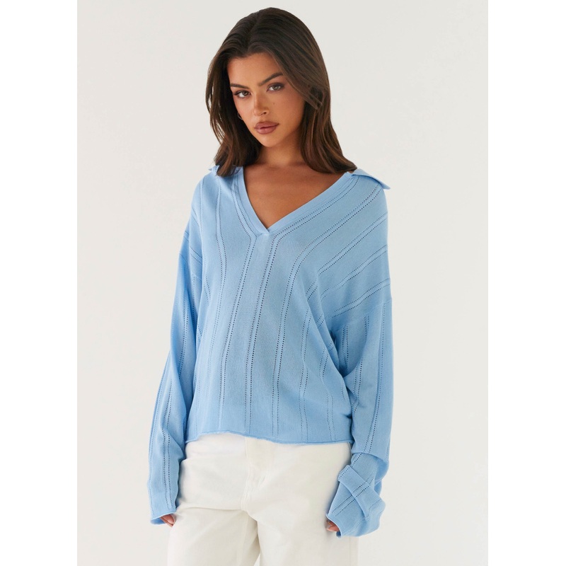 Annie Knit Polo Top – Blue Blue XS-S