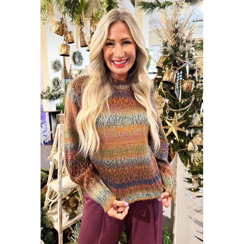 Chunky Knit Multi Color Sweater XS Orange