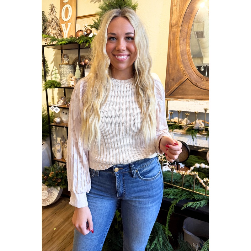 Contrast Sleeve Sweater XS Vintage Blush