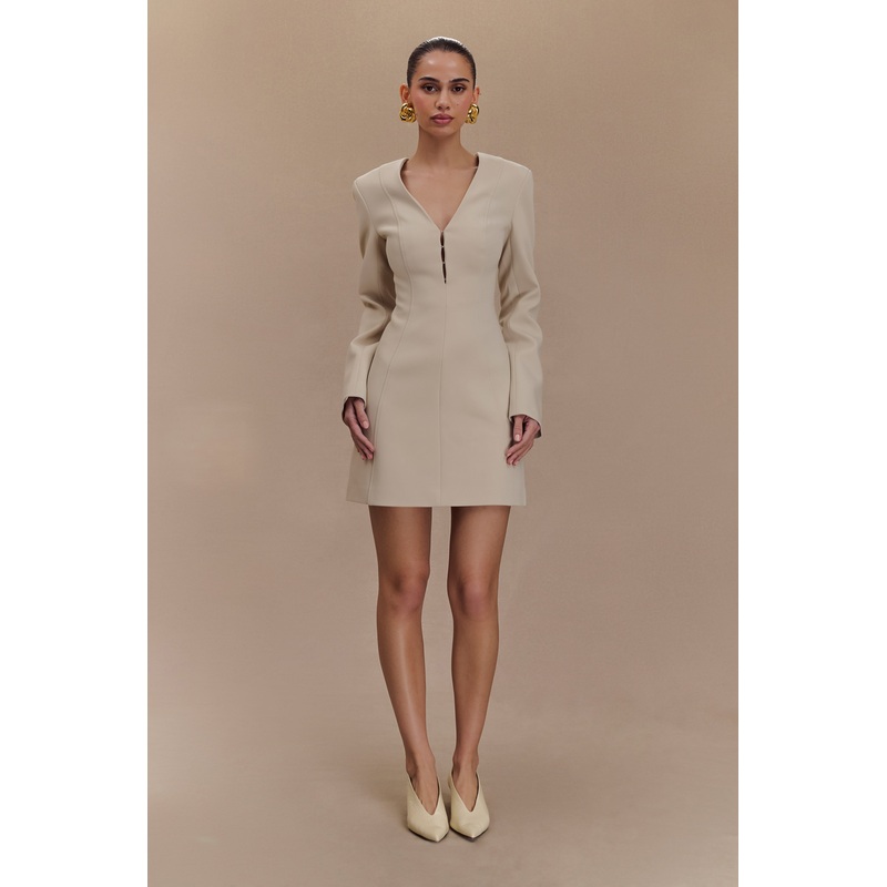 Arora Suiting Blazer Dress With Pleating – Sand XXS