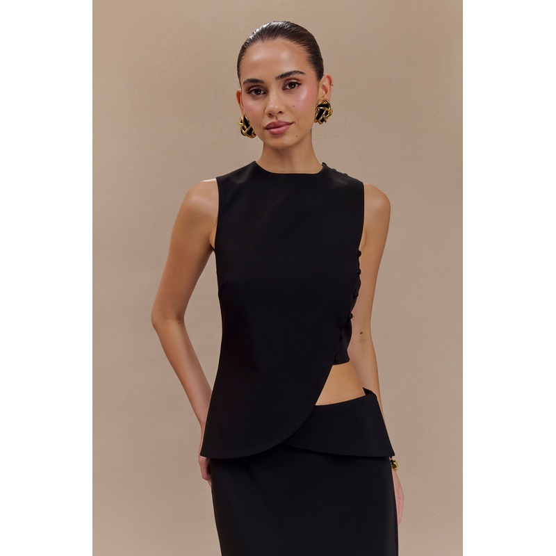 Astrid Asymmetric Sleeveless Suiting Top – Black XXS