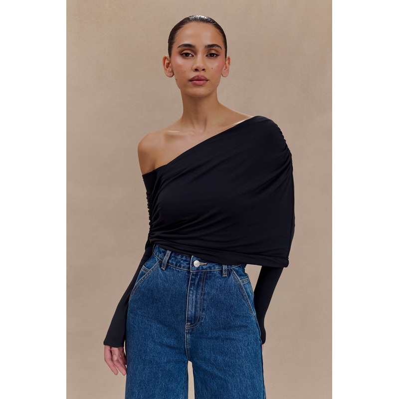 Corinna Modal One Shoulder Top – Black XXS