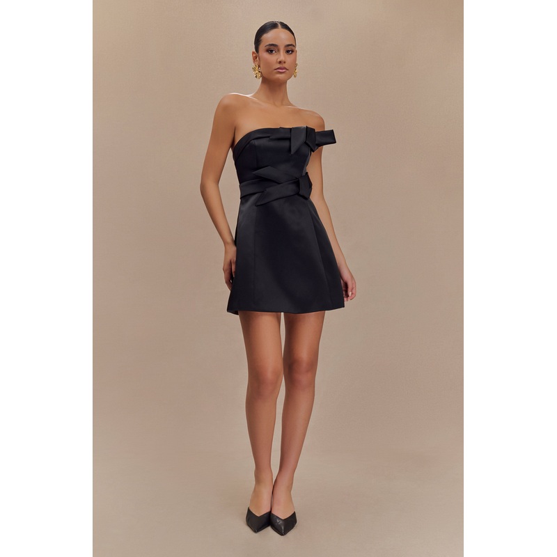 Tatiana Satin Strapless Bow Mini Dress – Black XXS