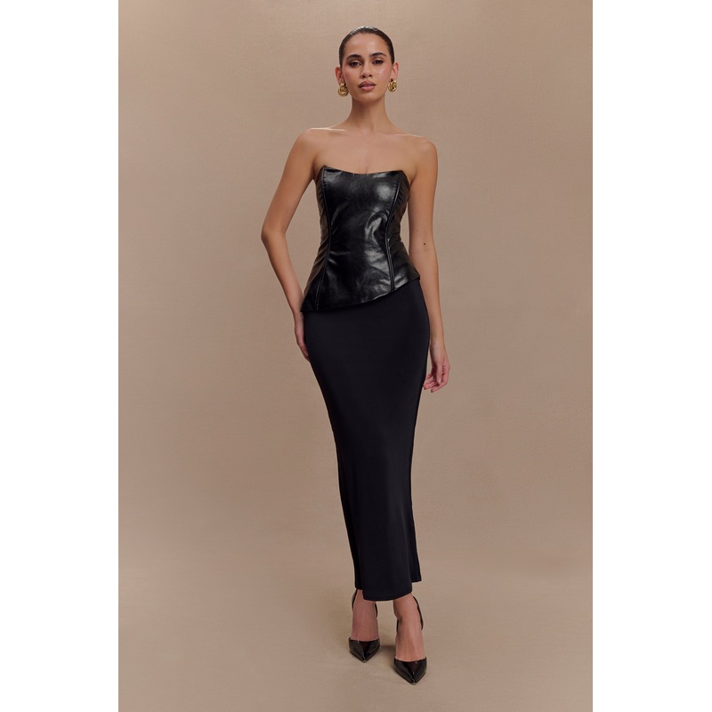 Allana Faux Leather Strapless Top – Black XXS